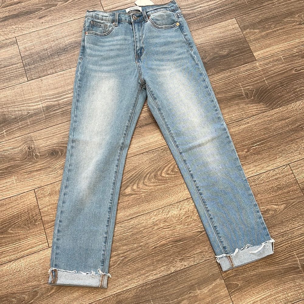 High Rise Cuffed Jeans (Light Denim) - Size 7